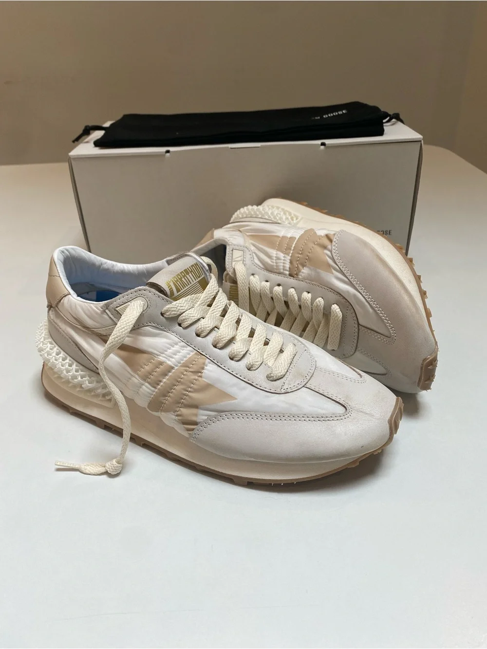 Golden Goose Women’s Marathon Sneaker in White Beige Nylon/Gray sz 36 New in Box